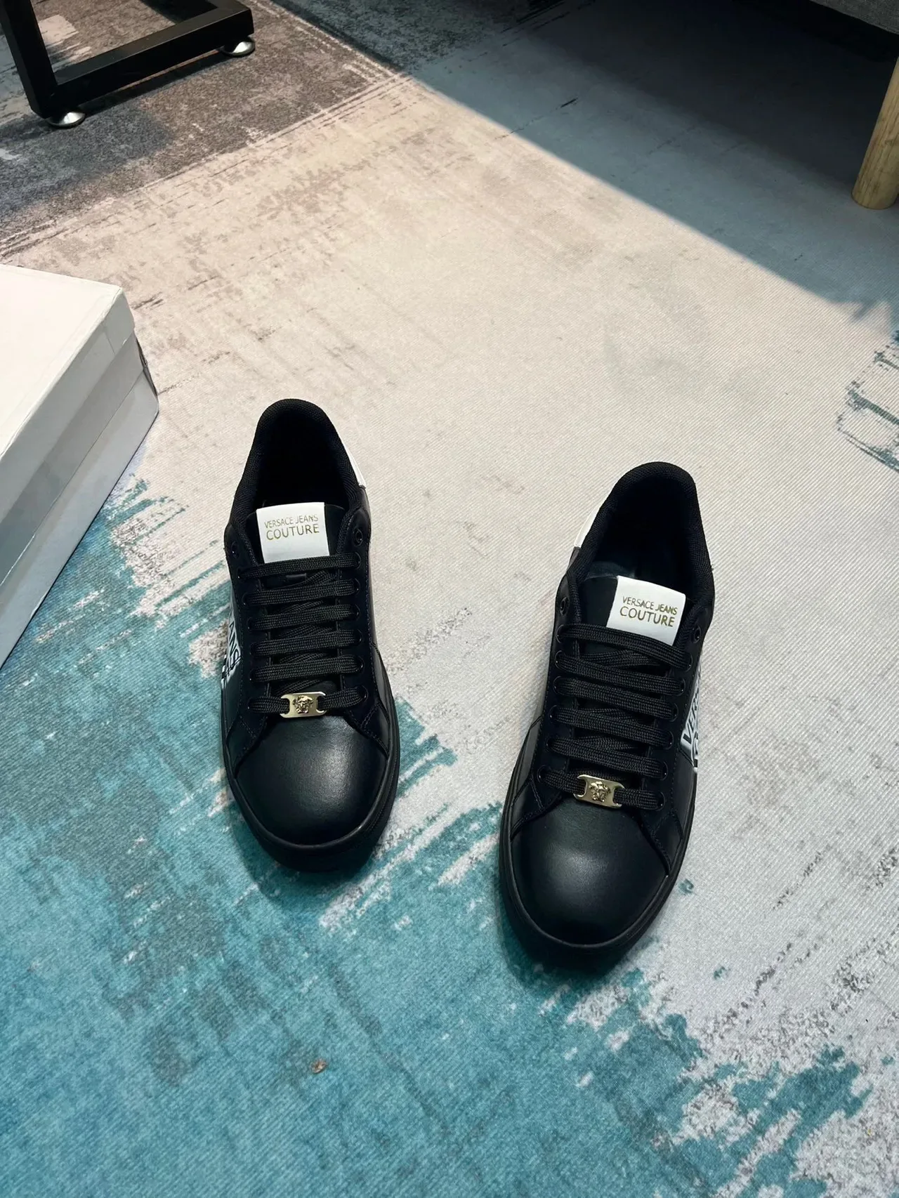 Versace Black White Leather Upper Bold Side Logo Print Lifestyle Sneakers 6