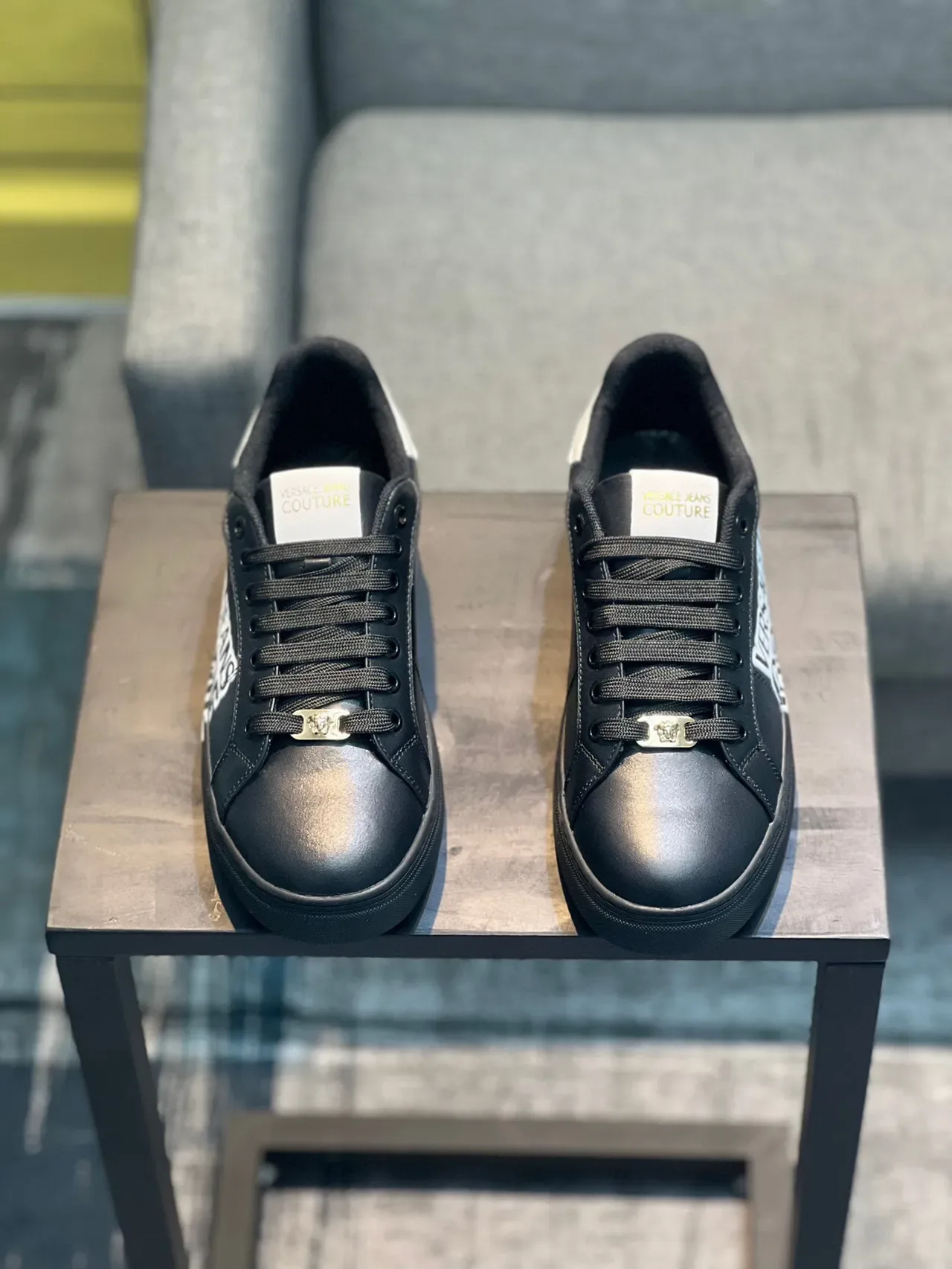 Versace Black White Leather Upper Bold Side Logo Print Lifestyle Sneakers 7