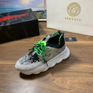Versace Chain Reaction भूरी ग्रे नियोन ग्रीन चंकी स्नीकर