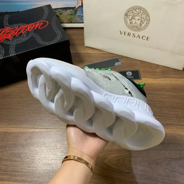 Versace Chain Reaction Beige Gris Vert Néon Sneakers Chunky 2
