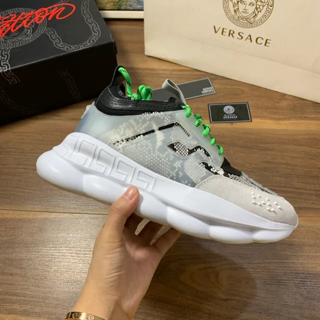 Versace Chain Reaction Beige Gris Vert Néon Sneakers Chunky 4