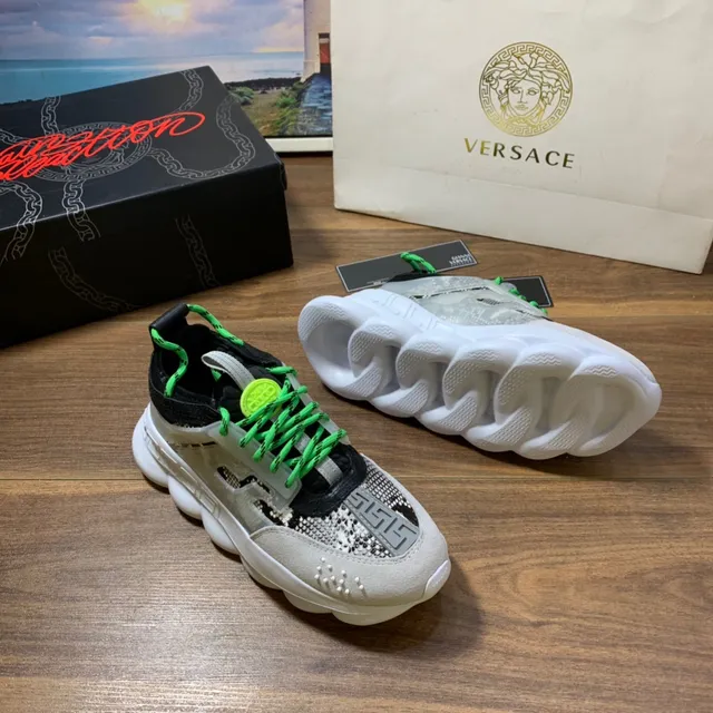 Versace Chain Reaction Beige Gris Vert Néon Sneakers Chunky 6