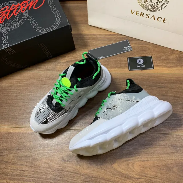 Versace Chain Reaction Beige Gris Vert Néon Sneakers Chunky 7