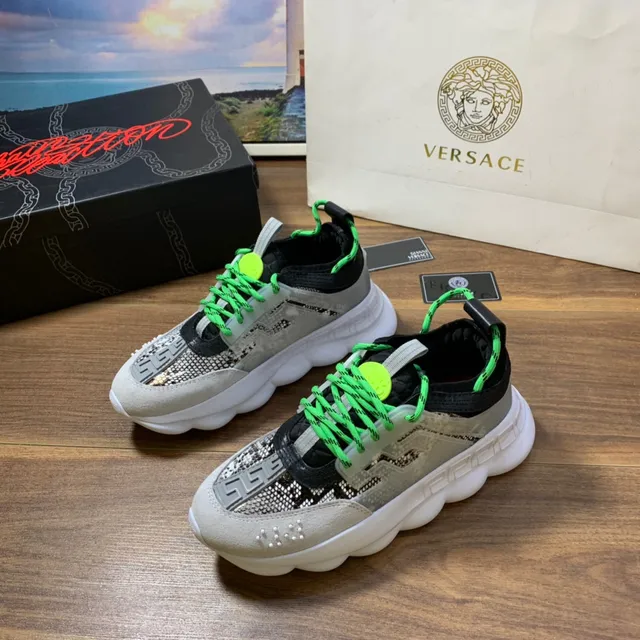 Versace Chain Reaction Beige Gris Vert Néon Sneakers Chunky 8