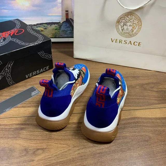 Versace Chain Reaction Blue Multicolor Sole Baroque Print Panel Chunky Sneakers 4
