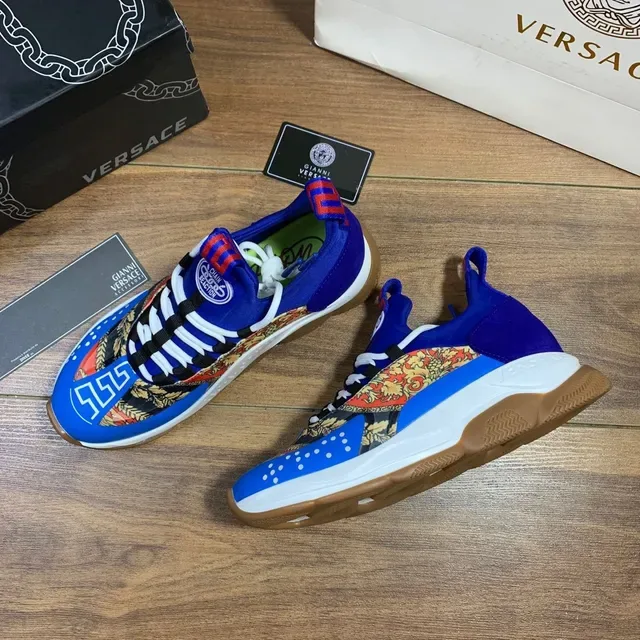 Versace Chain Reaction Blue Multicolor Sole Baroque Print Panel Chunky Sneakers 6