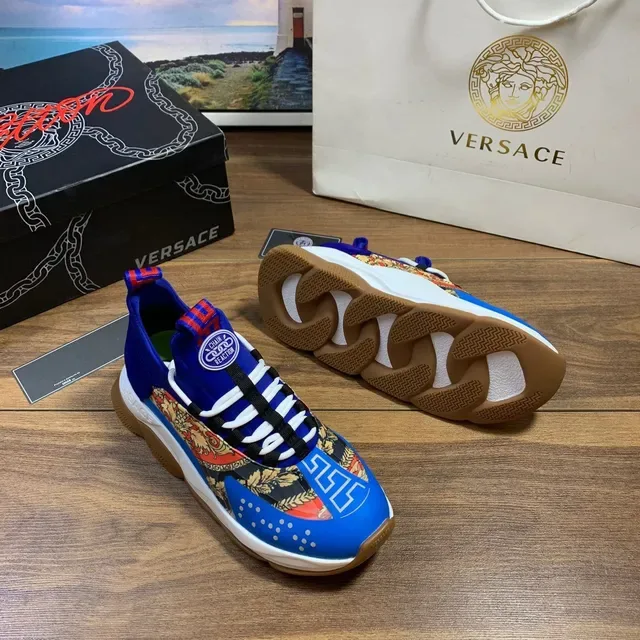 Versace Chain Reaction Blue Multicolor Sole Baroque Print Panel Chunky Sneakers 7