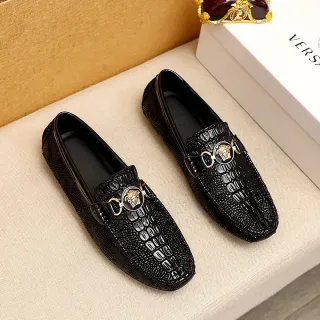 Versace Chain Reaction Croc-Embossed Negro Loafers