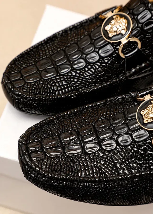 Versace Chain Reaction Croc-Embossed Black Loafers 2