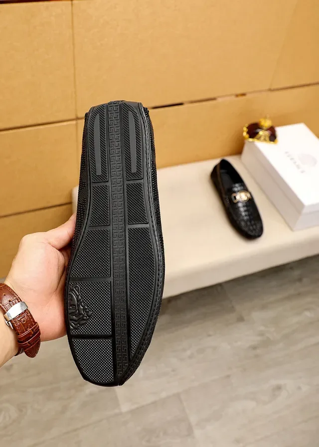 Versace Chain Reaction Croc-Embossed Black Loafers 3