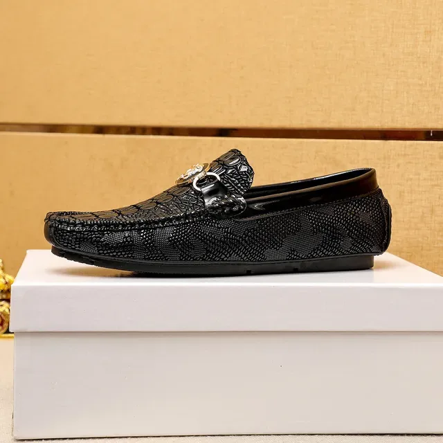 Versace Chain Reaction Croc-Embossed Black Loafers 4