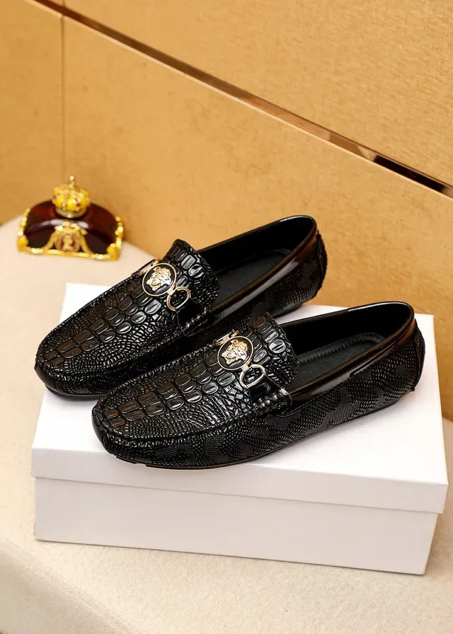 Versace Chain Reaction Croc-Embossed Black Loafers 6