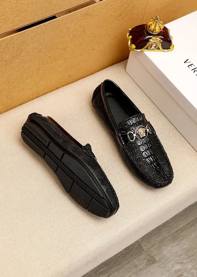 Versace Chain Reaction Croc-Embossed Black Loafers 7