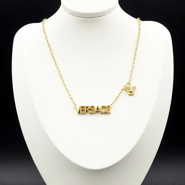 Versace Chain Reaction Collier Chaîne Or Lettres en Bloc Logo 2