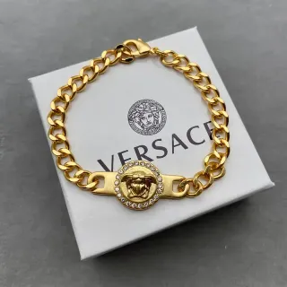 Versace Chain Reaction Medusa Head Crystal Halo Gold Tone pulsera