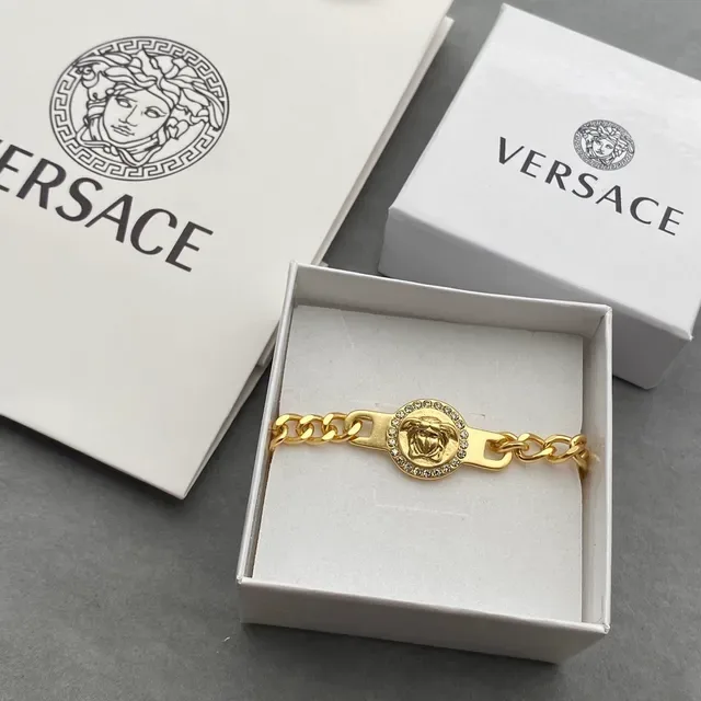 Versace Chain Reaction Medusa Head Crystal Halo Gold Tone bracelet 4