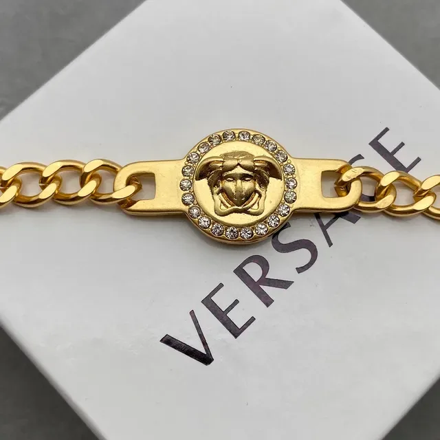 Versace Chain Reaction Medusa Head Crystal Halo Gold Tone bracelet 5