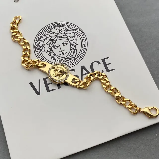 Versace Chain Reaction Medusa Head Crystal Halo Gold Tone bracelet 6
