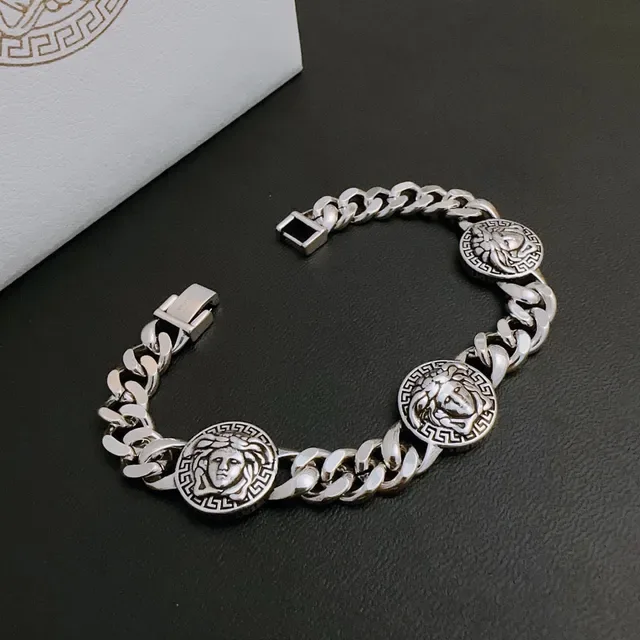 Versace Chain Reaction Medusa Head Silver-Tone Curb Chain Bracelet 5