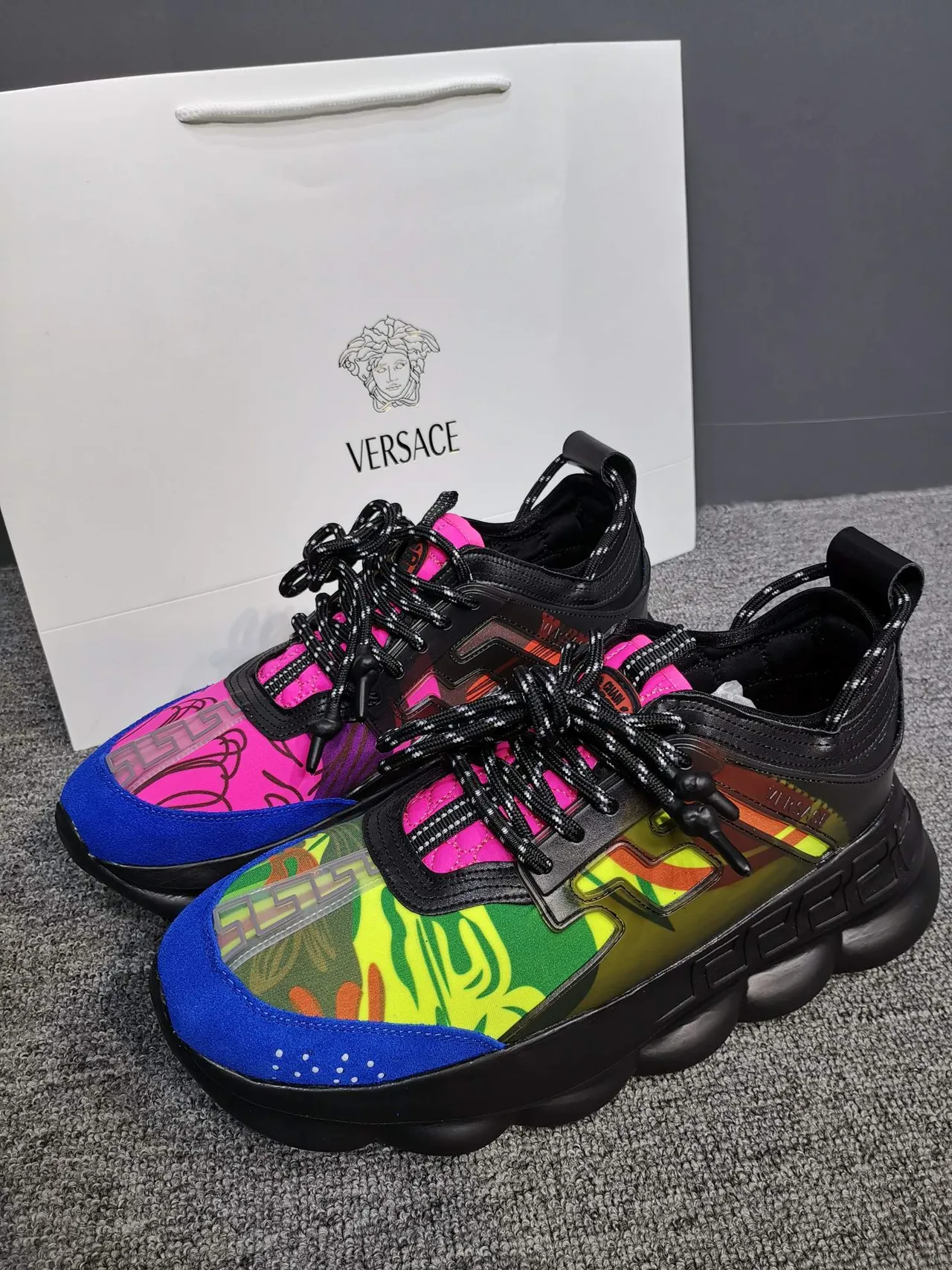 Versace Chain Reaction Multicolor Graphic Print Chunky Sneakers 1