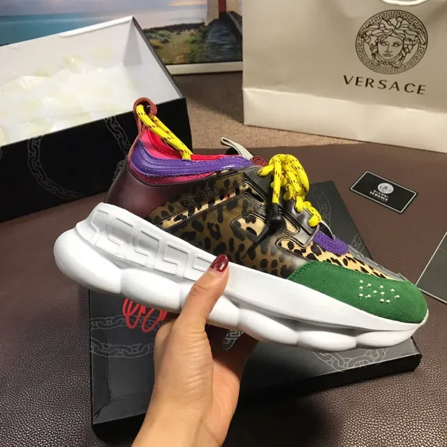 Versace Chain Reaction Multicolor Leopard Print Chunky Sneakers 4