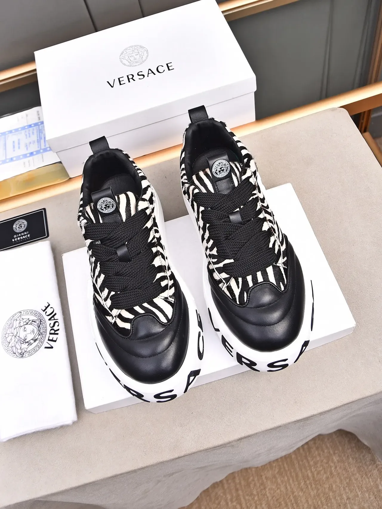 Versace Chain Reaction Zebra-Print Haircalf Lifestyle Sneakers 2