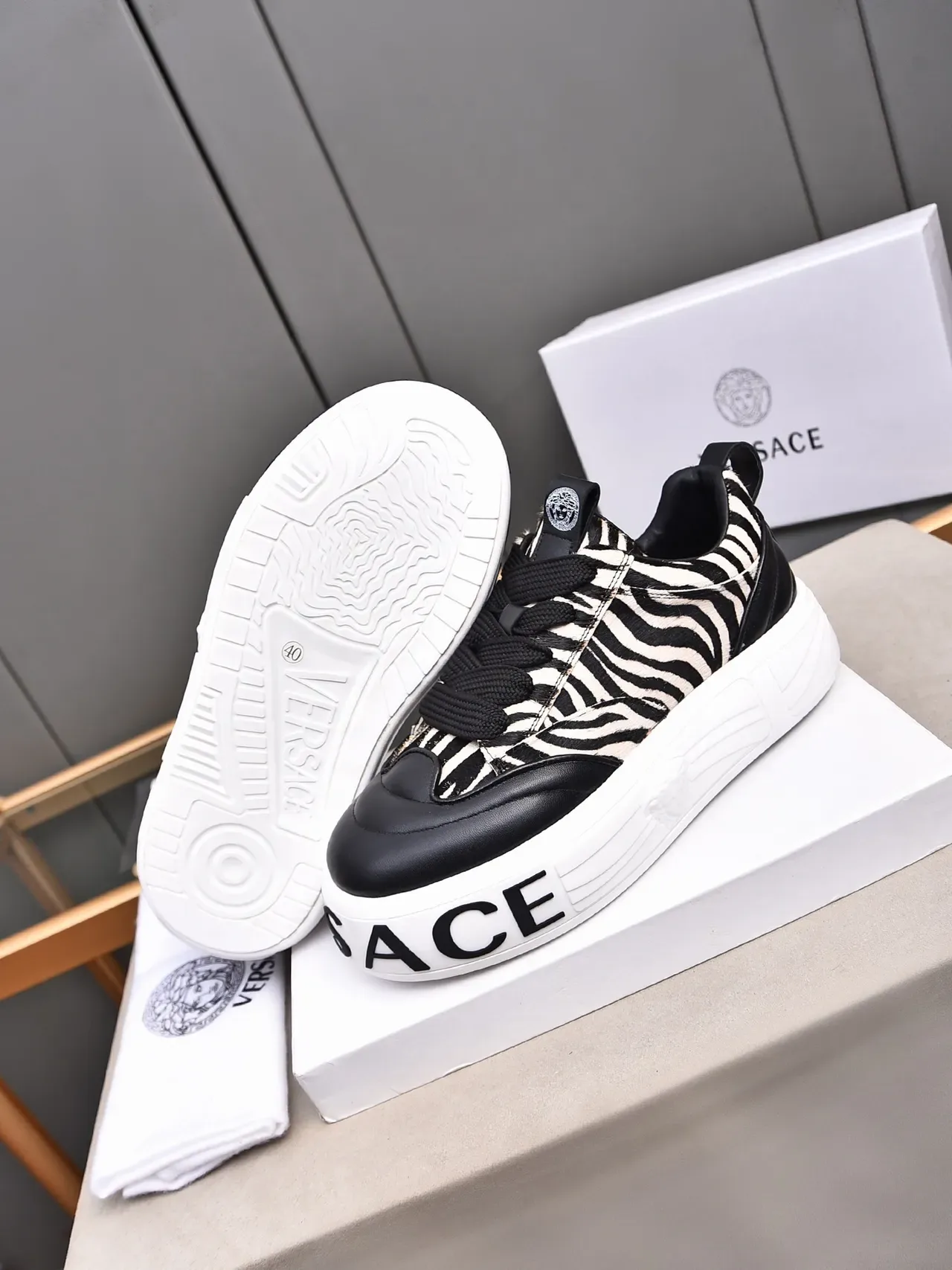 Versace Chain Reaction Zebra-Print Haircalf Lifestyle Sneakers 4