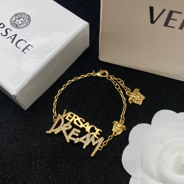 Versace Dream Gold सلسلة شفافة بافيه-كريستال نقش الحروف قلادة 6