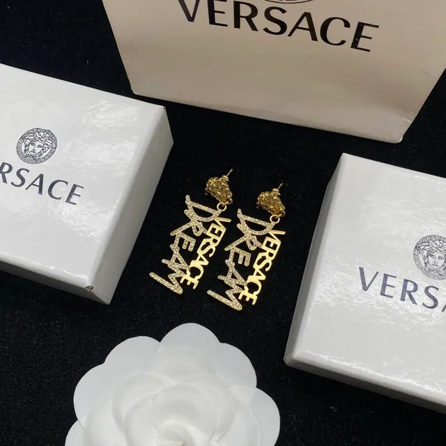 Versace Dream Gold सلسلة شفافة بافيه-كريستال نقش الحروف قلادة 9