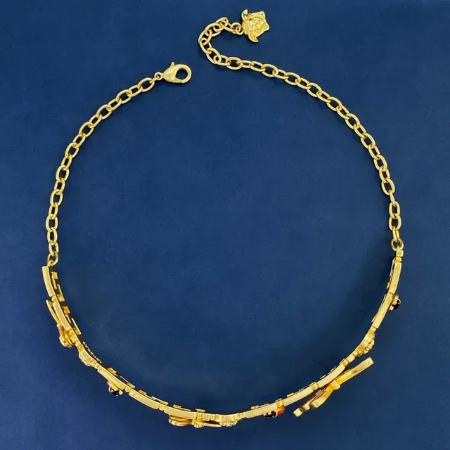 Collier Versace Chaîne Curb Or Multicolore Charm Papillon Émaillé 4