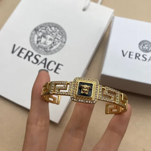 Versace Greca Medusa Manchette Or-Ton Noir Émail Cristal 5