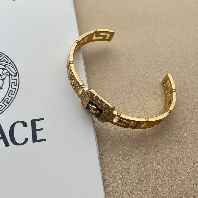 Versace Greca Medusa Manchette Or-Ton Noir Émail Cristal 6