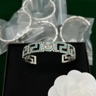 Pulsera Versace Greca Plata Azul Medusa Medallón Motivo Clave Griega