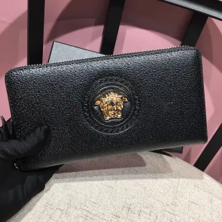 Versace Medusa Collection Black Pebbled Leather Long Wallet