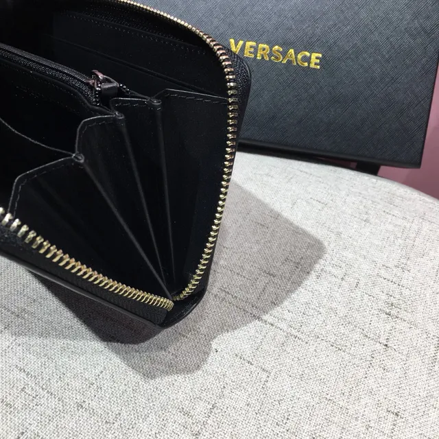 Versace Medusa Collection Cuero Negro Granulado Billetera Larga 2