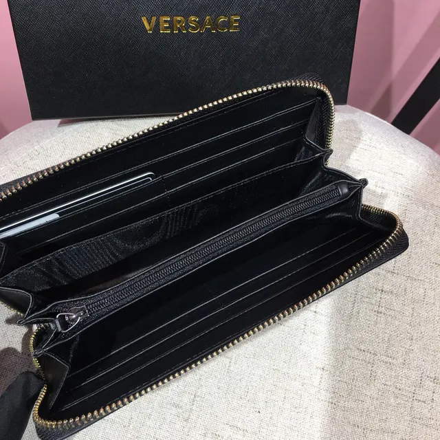 Versace Medusa Collection Cuero Negro Granulado Billetera Larga 3