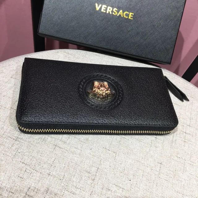 Versace Medusa Collection Cuero Negro Granulado Billetera Larga 6