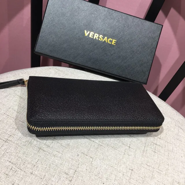 Versace Medusa Collection Cuero Negro Granulado Billetera Larga 7