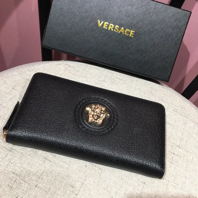 Versace Medusa Collection Cuero Negro Granulado Billetera Larga 8