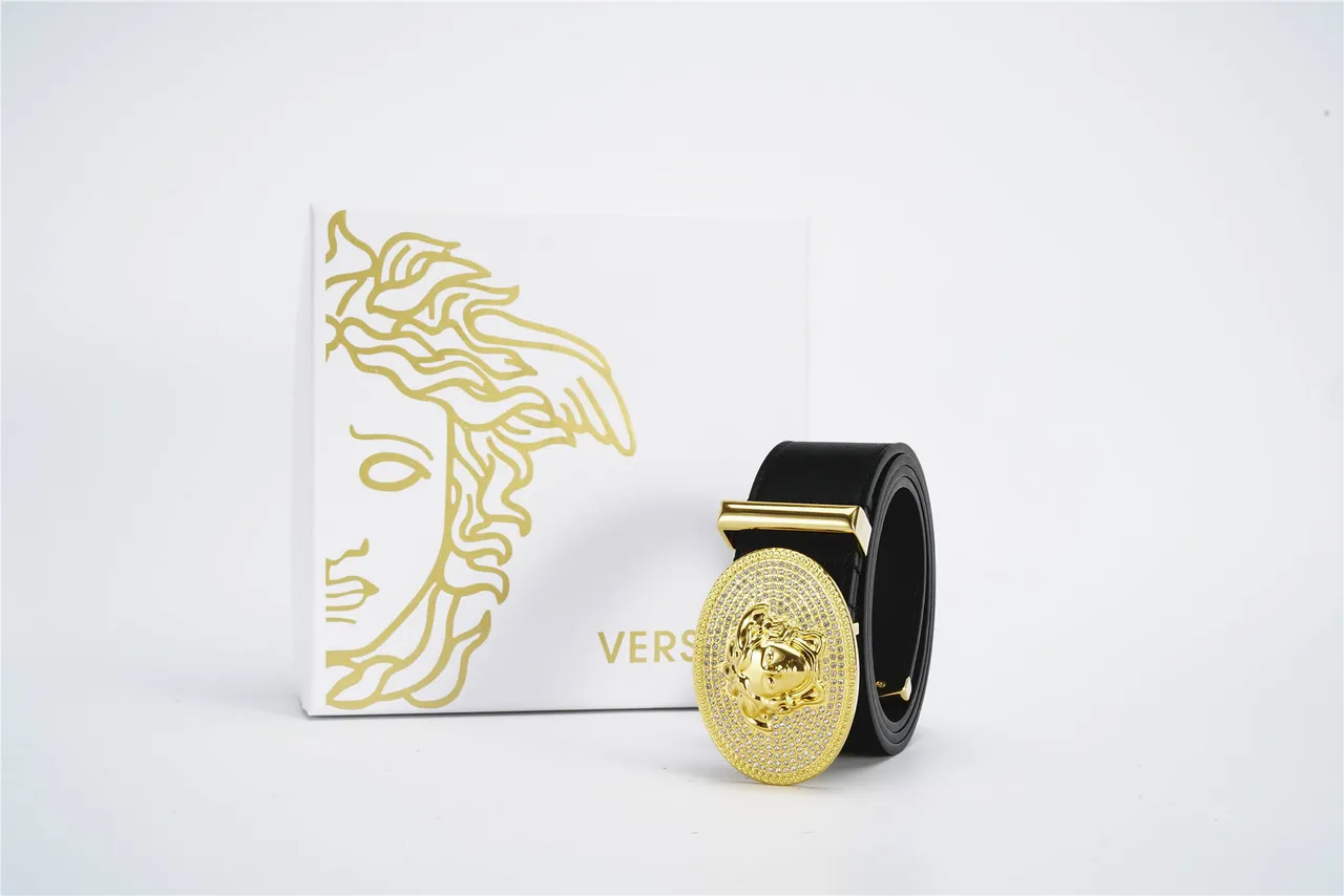 Versace Medusa com cristais fivela oval de ouro cinto de couro 5