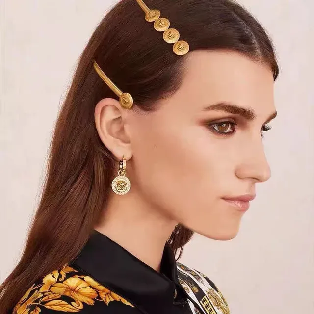 Versace Medusa Head Gold Tone Hairpin Brooch 2