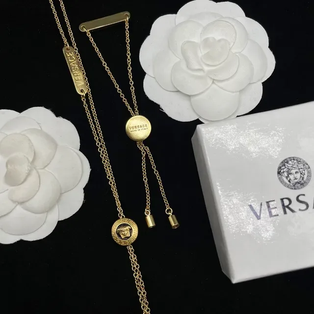 Versace Médusa Pendentif Chaîne Dorée Blanche Médaillon de Tête Collier 2