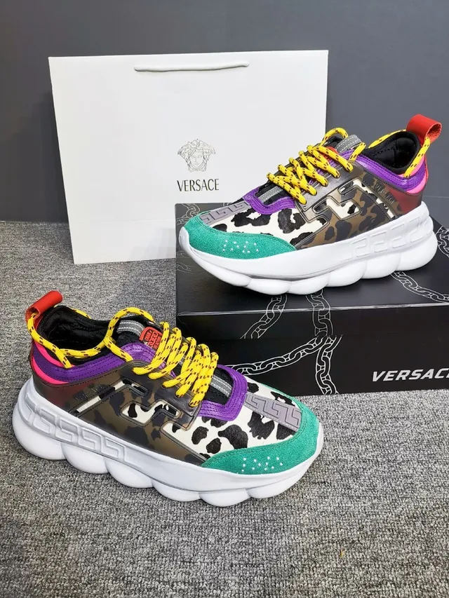 Versace Multicolor Patchwork Cow-Print And Overlays Chunky Sneakers 5