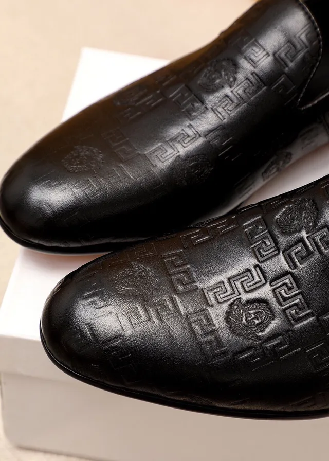 Versace Odissea Black Embossed Greca Pattern Medusa Motif Loafer 5