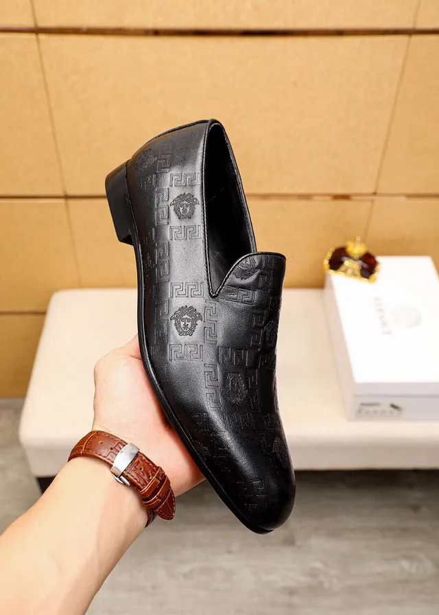 Versace Odissea Black Embossed Greca Pattern Medusa Motif Loafer 6