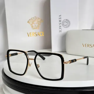 Versace Odissea Black Gold Square Acetate Frame Metal Detailing Optical Glasses