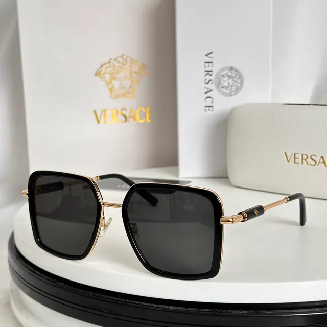 Versace Odissea أسود ذهبي مربع إطار أسيتات تفاصيل معدنية نظارات بصرية 5