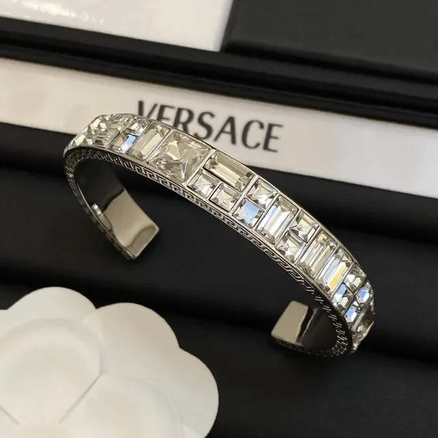 Versace Odissea Crystal-Pavé Greca Key Open Cuff Bracelets 3