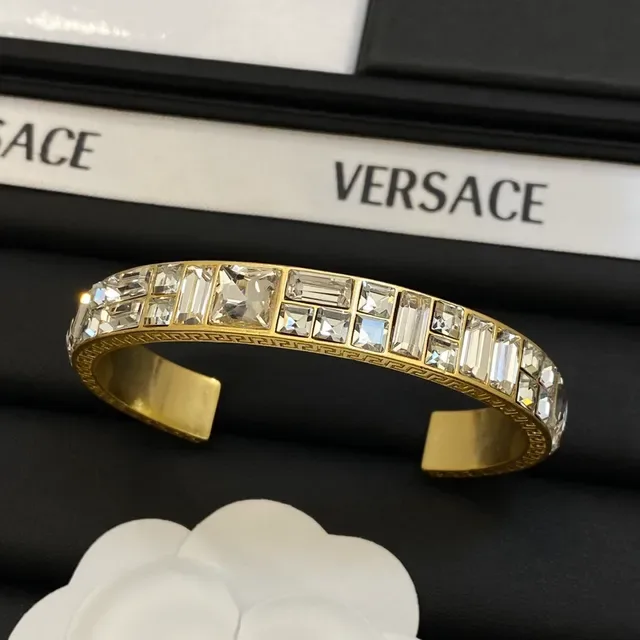 Versace Odissea Crystal-Pavé Greca Key Open Cuff Bracelets 5