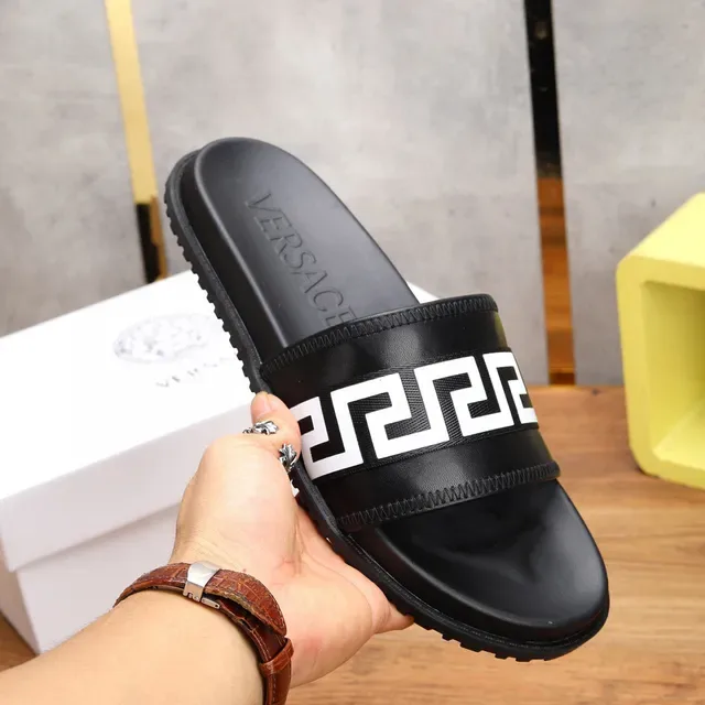 Versace Odissea Greca Key Pattern Black Slippers 7